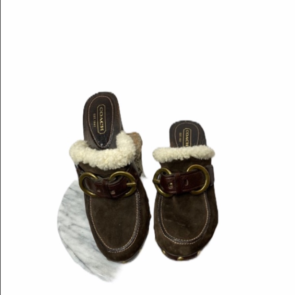 Coach Sondra Shearling Brown Clogs Size 7 - Picture 7 of 8